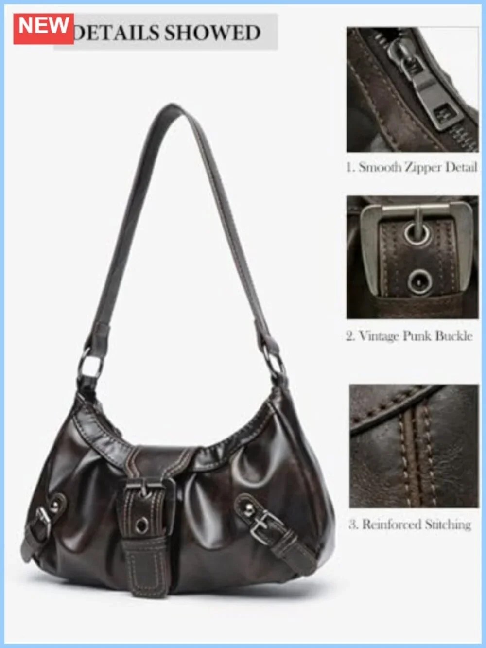 Women's Hobo Shoulder Bag Y2K Mini Vintage Purse Goth Punk Buckle Handbag